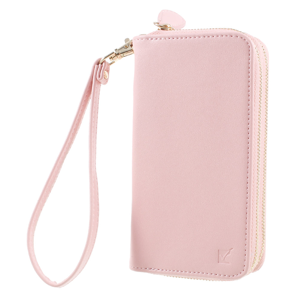 Uniqkart for iPhone 6 /6s /7 Universal Zipper Wallet Leather Cover with Strap - Smooth Surface / Pink