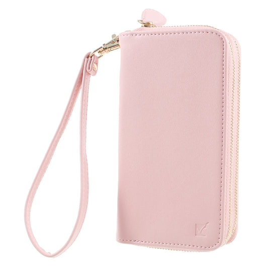 Uniqkart for iPhone 6 /6s /7 Universal Zipper Wallet Leather Cover with Strap - Smooth Surface / Pink