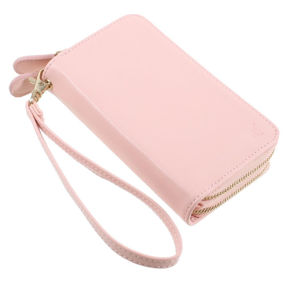 Uniqkart for iPhone 6 /6s /7 Universal Zipper Wallet Leather Cover with Strap - Smooth Surface / Pink