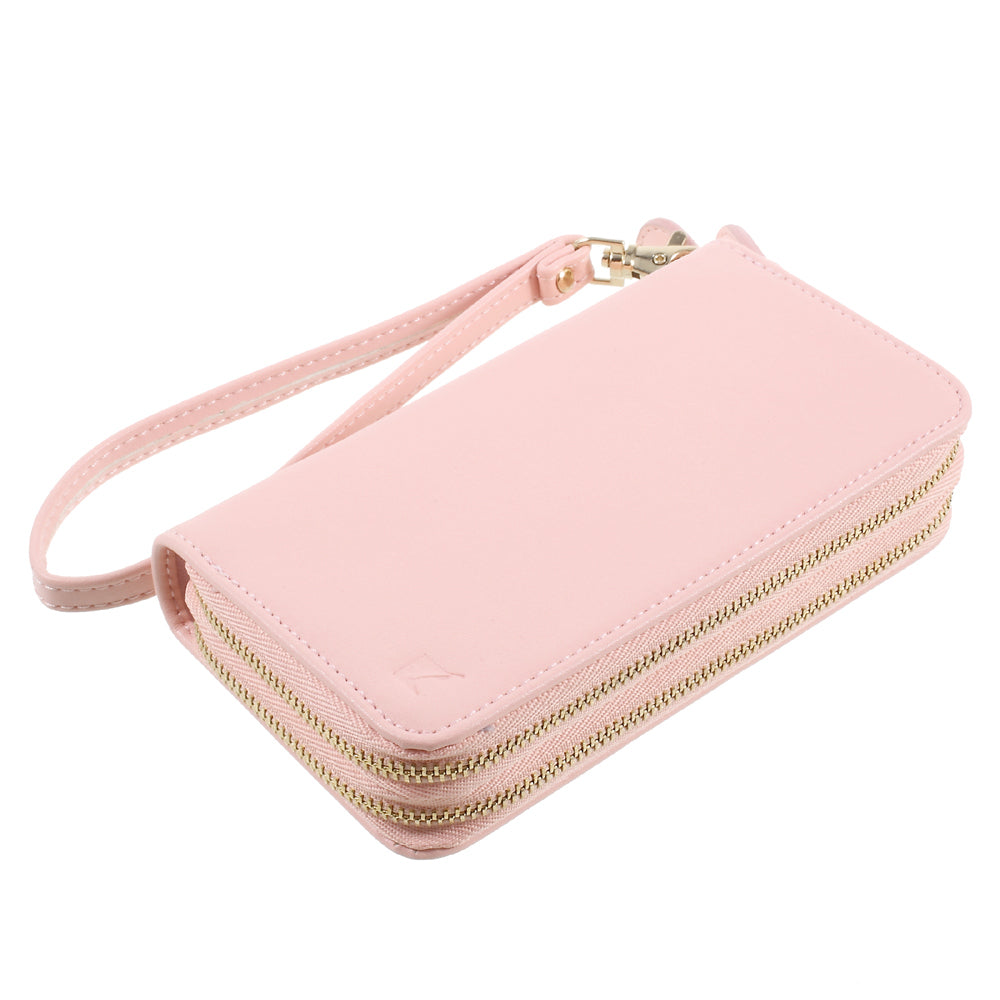 Uniqkart for iPhone 6 /6s /7 Universal Zipper Wallet Leather Cover with Strap - Smooth Surface / Pink
