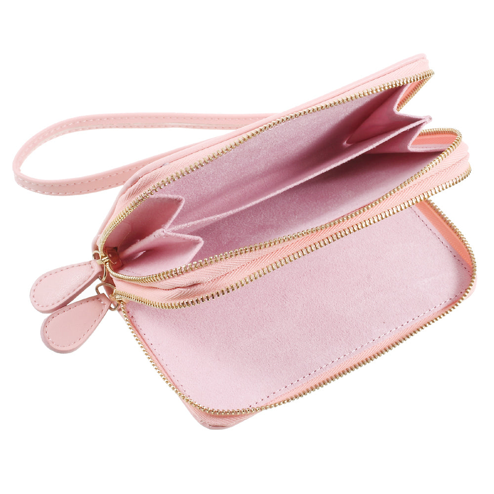 Uniqkart for iPhone 6 /6s /7 Universal Zipper Wallet Leather Cover with Strap - Smooth Surface / Pink