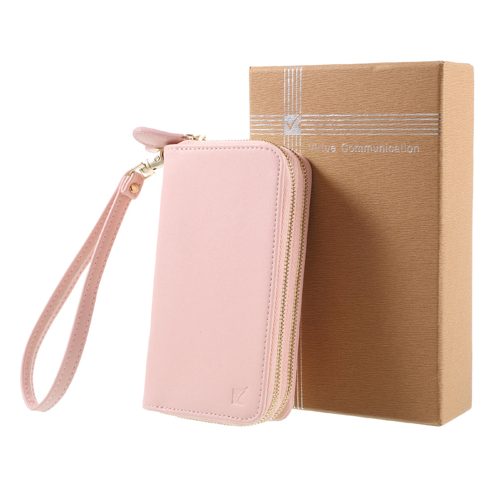Uniqkart for iPhone 6 /6s /7 Universal Zipper Wallet Leather Cover with Strap - Smooth Surface / Pink