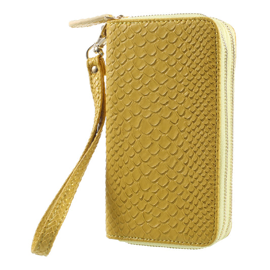 Uniqkart for iPhone 6 /6s /7 Universal Zipper Wallet Leather Casing with Strap - Fish Scale Texture / Gold