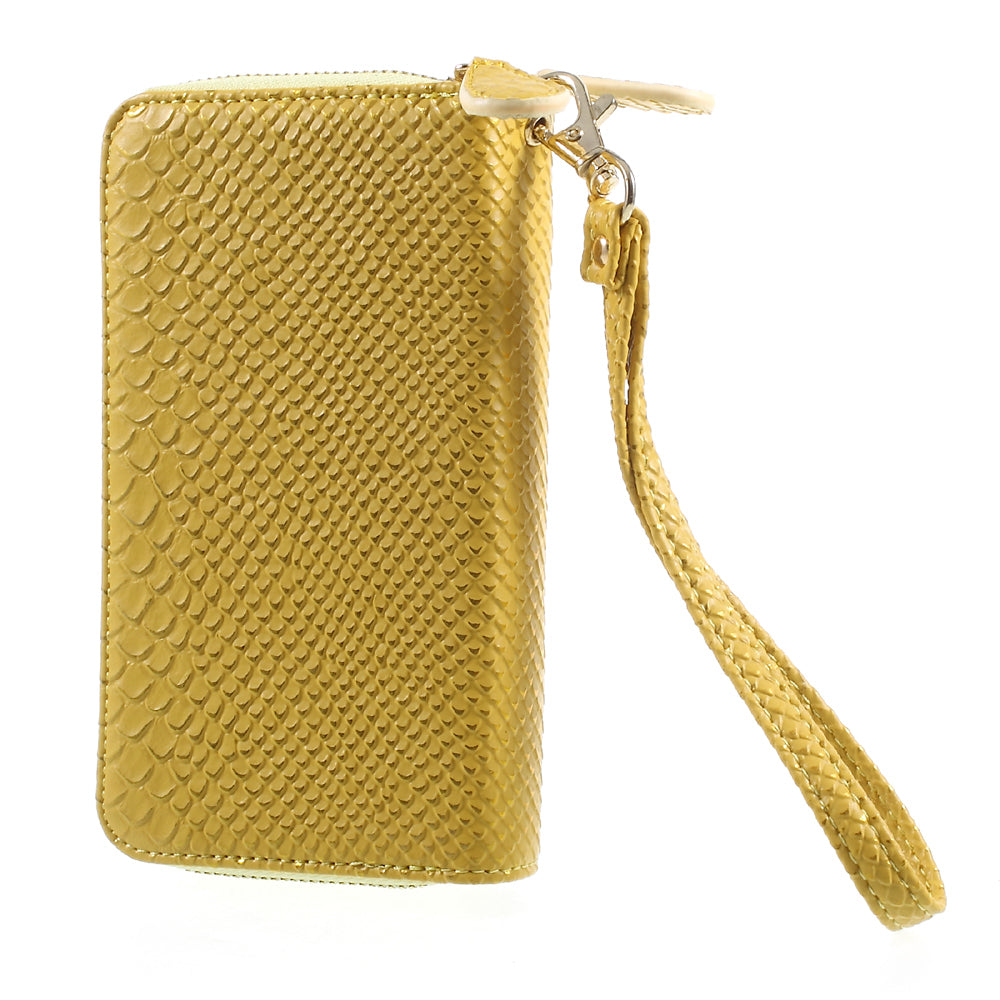 Uniqkart for iPhone 6 /6s /7 Universal Zipper Wallet Leather Casing with Strap - Fish Scale Texture / Gold