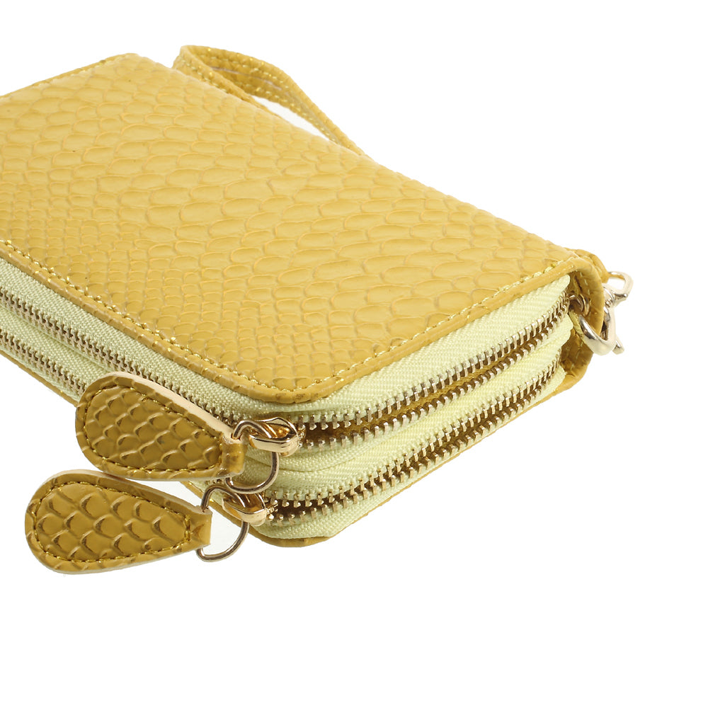 Uniqkart for iPhone 6 /6s /7 Universal Zipper Wallet Leather Casing with Strap - Fish Scale Texture / Gold