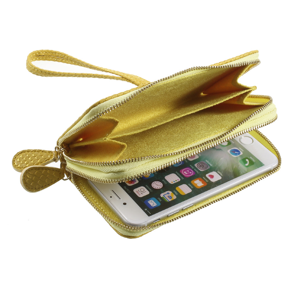 Uniqkart for iPhone 6 /6s /7 Universal Zipper Wallet Leather Casing with Strap - Fish Scale Texture / Gold