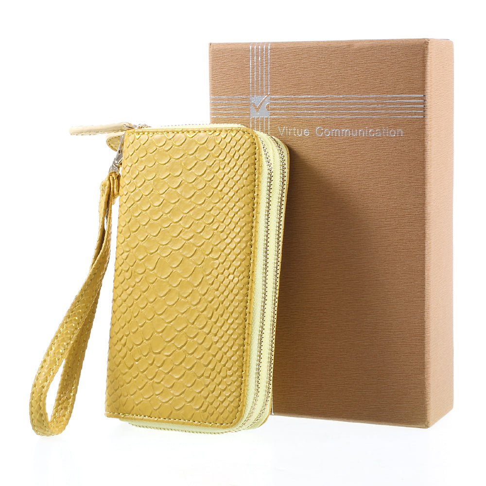 Uniqkart for iPhone 6 /6s /7 Universal Zipper Wallet Leather Casing with Strap - Fish Scale Texture / Gold