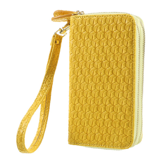 Uniqkart for iPhone 6 /6s /7 Universal Zipper Wallet Leather Phone Casing with Strap - Woven Texture / Yellow