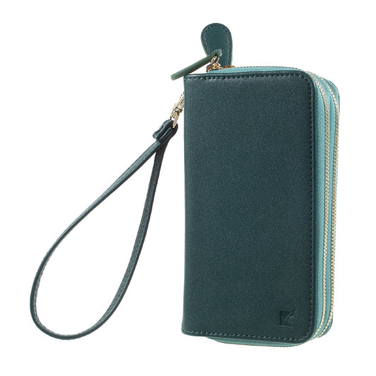 Universal Zipper Wallet Leather Phone Accessory Shell with Strap for iPhone 6 /6s /7 4.7 inch - Smooth Surface / Dark Green