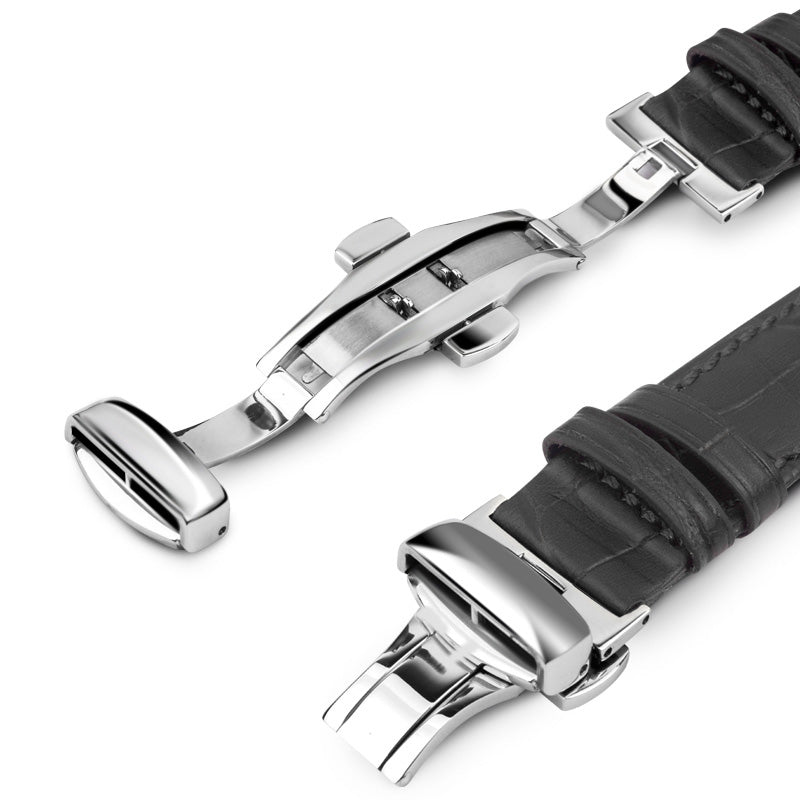 QIALINO For Apple Watch Series 8 45mm / Ultra 49mm / 7 45mm / 6 / SE / SE (2022) / 5 / 4 44mm 3 / 2 / 1 42mm Genuine Leather Watch Strap Replacement Watchband - Black