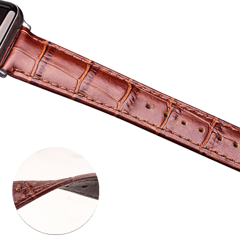 QIALINO For Apple Watch Series 8 45mm / Ultra 49mm / 7 45mm / 6 / SE / SE (2022) / 5 / 4 44mm 3 / 2 / 1 42mm Genuine Leather Watch Strap Replacement Watchband - Coffee