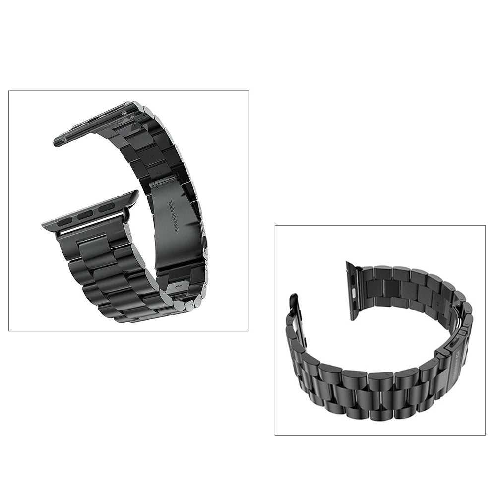 Uniqkart Three Bead Series Stainless Steel Watchband for Apple Watch Series 8 7 41mm / Series 6 SE / SE(2022) 5 4 40mm / Series 3 2 1 38mm - Black
