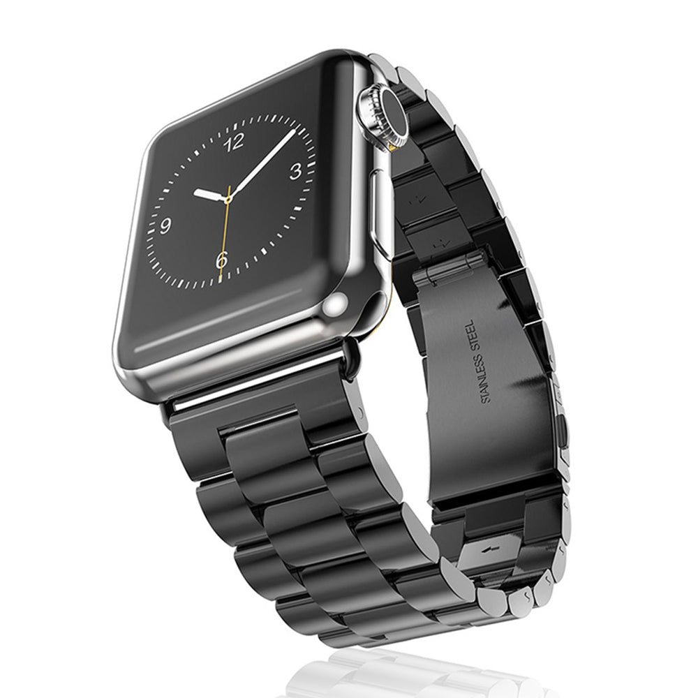XINCUCO For Apple Watch Ultra 49mm / Series 8 45mm / 7 45mm / Series 6 / SE 44mm / SE (2022) 44mm / 5 / 4 44mm / Series 3 / 2 / 1 42mm Three Bead Series Stainless Steel Watch Strap - Black