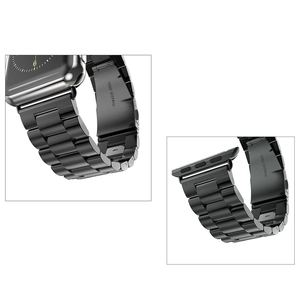 XINCUCO For Apple Watch Ultra 49mm / Series 8 45mm / 7 45mm / Series 6 / SE 44mm / SE (2022) 44mm / 5 / 4 44mm / Series 3 / 2 / 1 42mm Three Bead Series Stainless Steel Watch Strap - Black