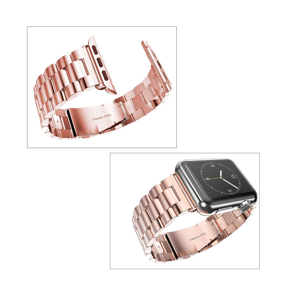XINCUCO For Apple Watch Ultra 49mm / Series 8 45mm / 7 45mm / Series 6 / SE 44 / SE (2022) 44mm / 5 / 4 44mm / Series 3 / 2 / 1 42mm Three Bead Series Stainless Steel Watch Strap - Rose Gold