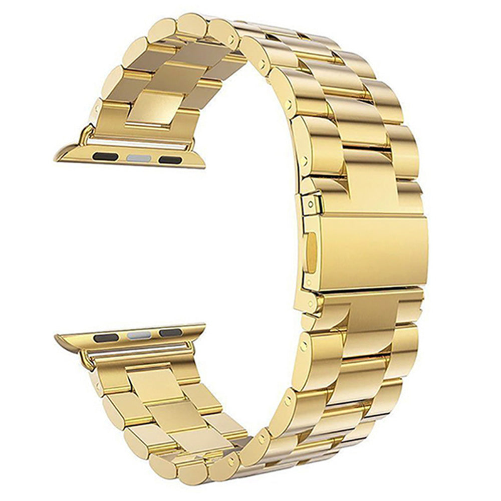 XINCUCO For Apple Watch Ultra 49mm / Series 8 45mm / 7 45mm / Series 6 / SE / SE (2022) 44mm / 5 / 4 44mm / Series 3 / 2 / 1 42mm Three Bead Series Stainless Steel Watch Strap - Gold