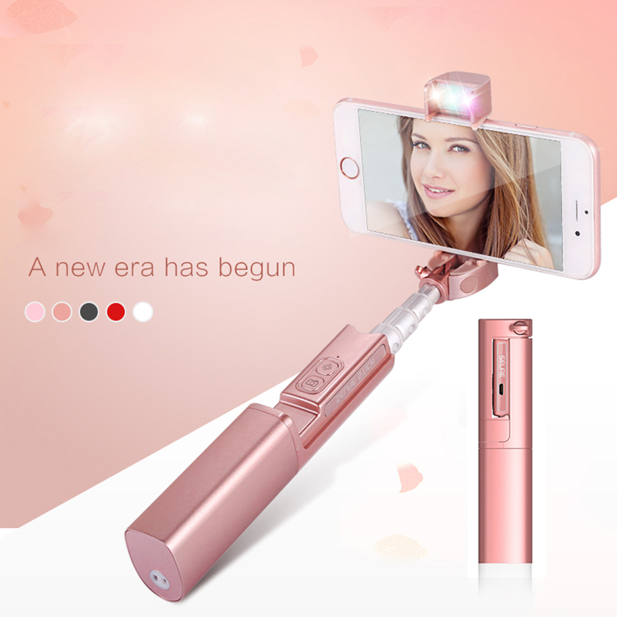 X6 Extendable Bluetooth Mini Pocket Selfie Stick for iPhone X / 8 Plus - Rose Gold Color