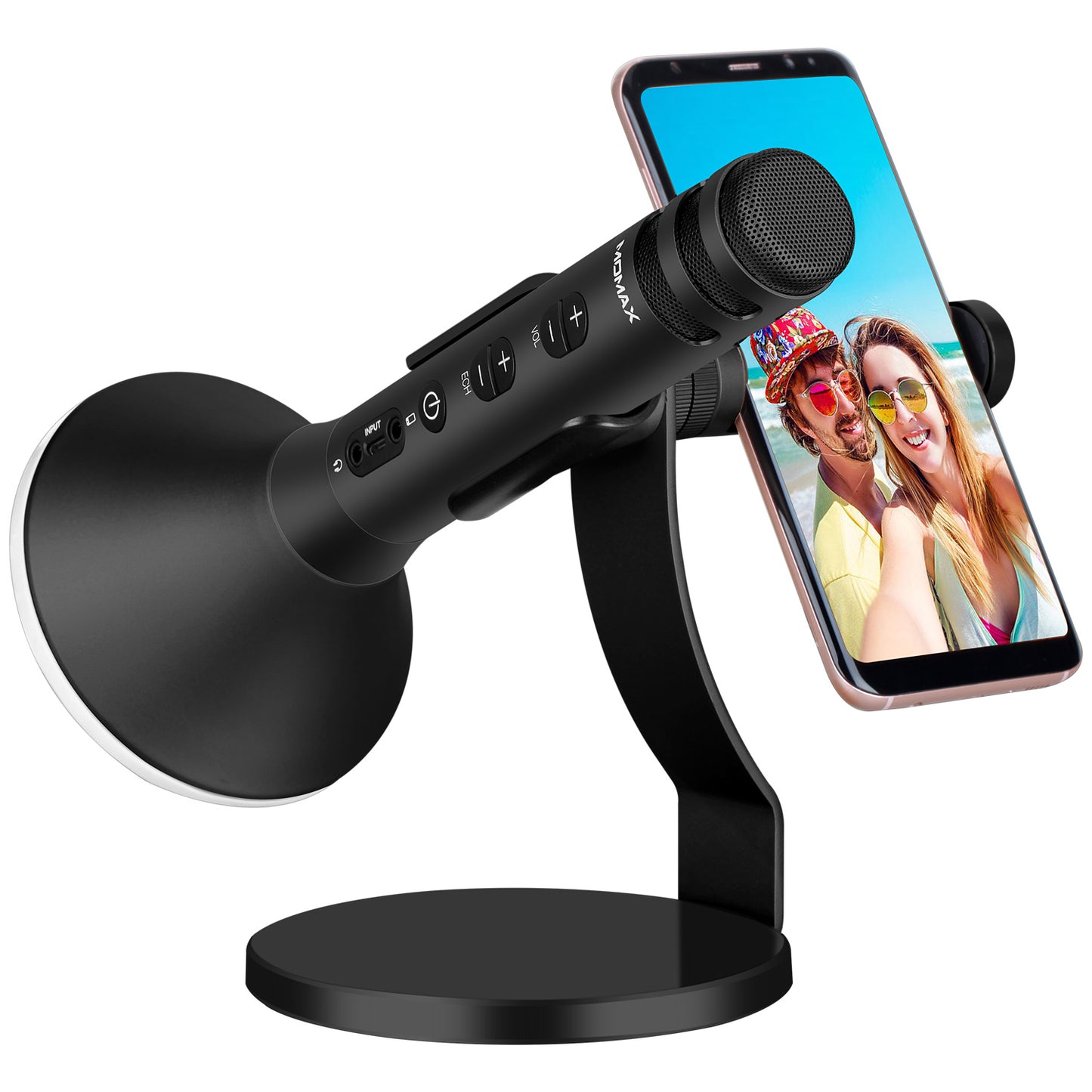 Uniqkart K-MIC PRO Wireless Karaoke Microphone Kit with Mobile Phone Holder - Black
