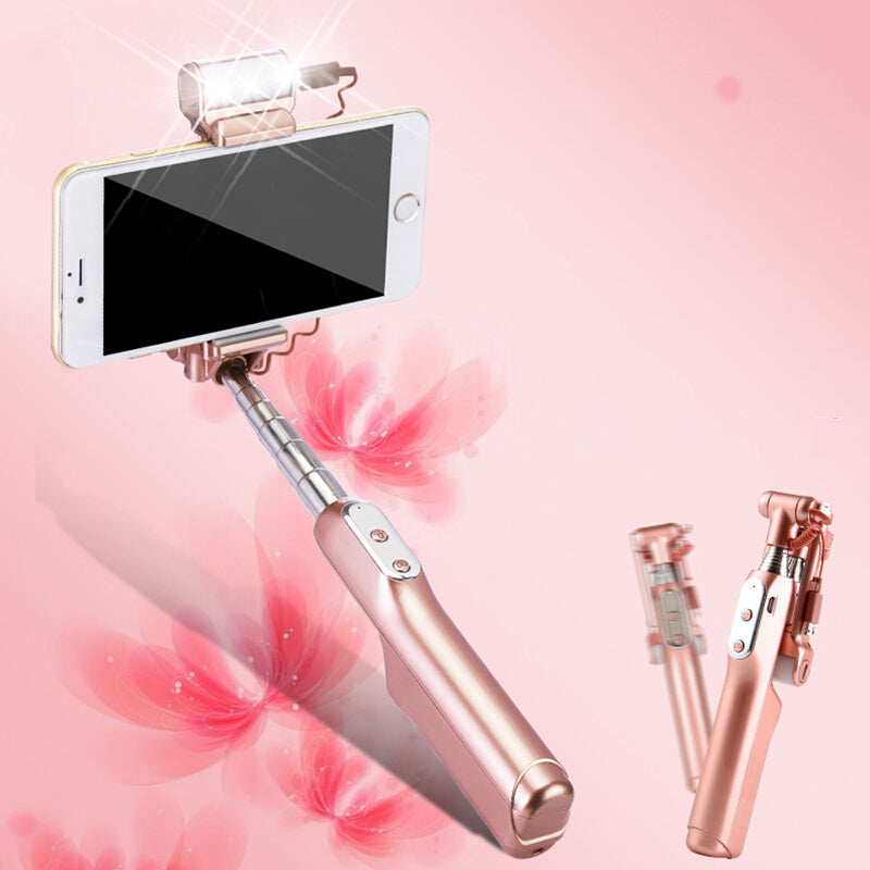 WQ41 Bluetooth Selfie Stick with Rear Mirror 360 Degree LED Fill Light Foldable Monopod