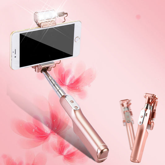 WQ41 Bluetooth Selfie Stick with Rear Mirror 360 Degree LED Fill Light Foldable Monopod
