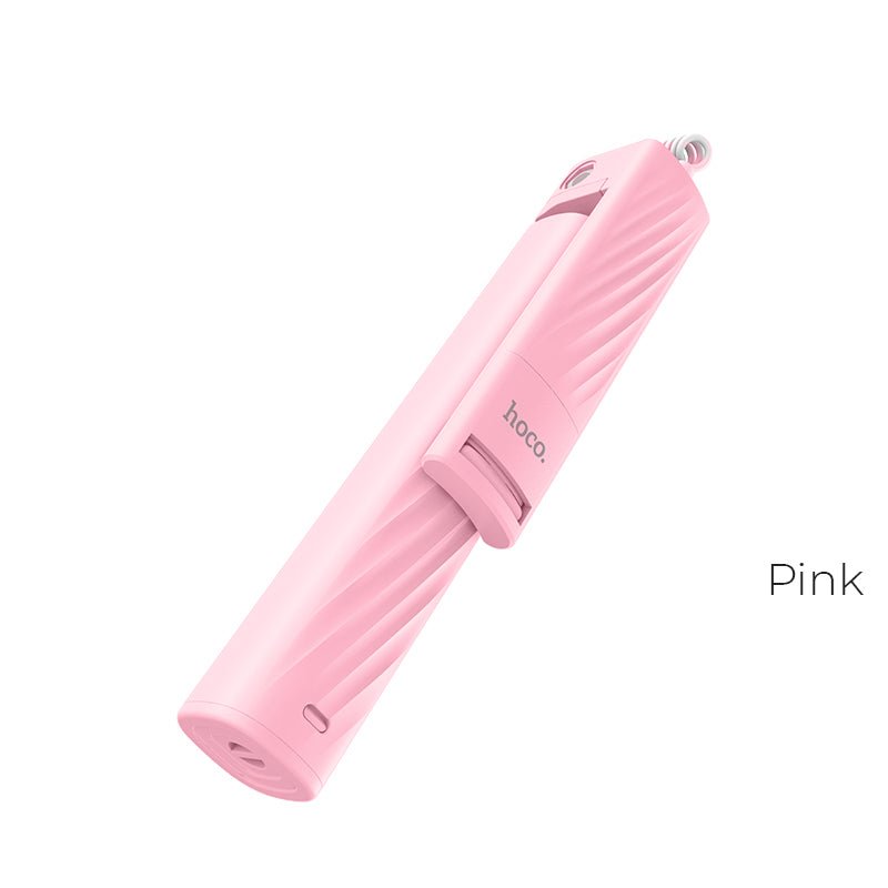 Hoco K7 Dainty Mini Wire Controllable Selfie Stick with 3.5mm Plug for iPhone Samsung Huawei - Pink