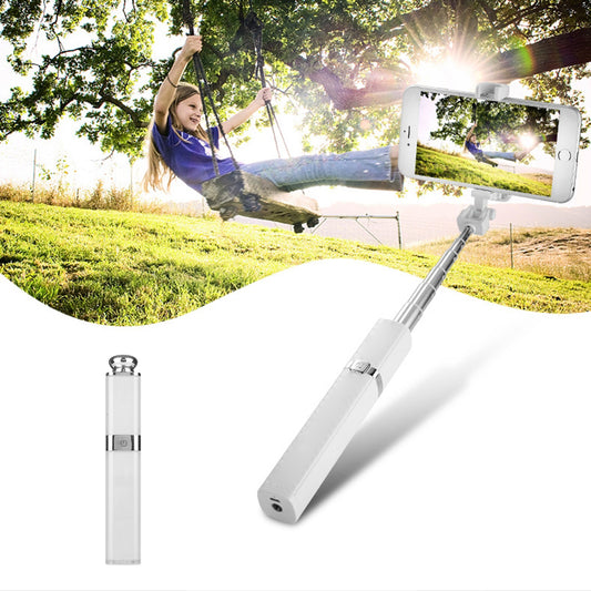 Aluminum Alloy Portable and Extendable Mini Lipstick Wired Selfie Stick - White