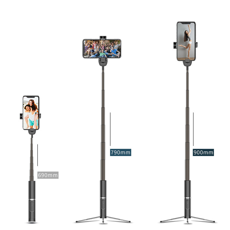Uniqkart US-ZB064 Phantom Bluetooth Selfie Stick with Hidden Tripod [Extended Length up to 900mm] - Black