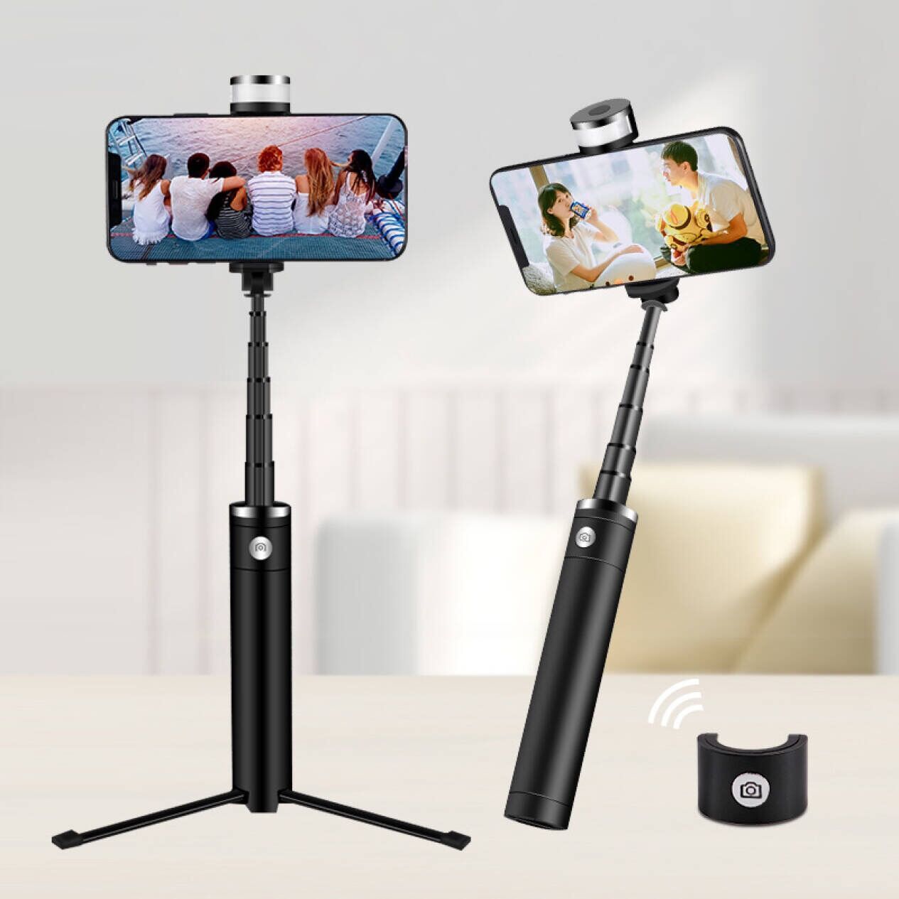 G18 Portable Extendable Bluetooth Selfie Stick with Tripod - Black