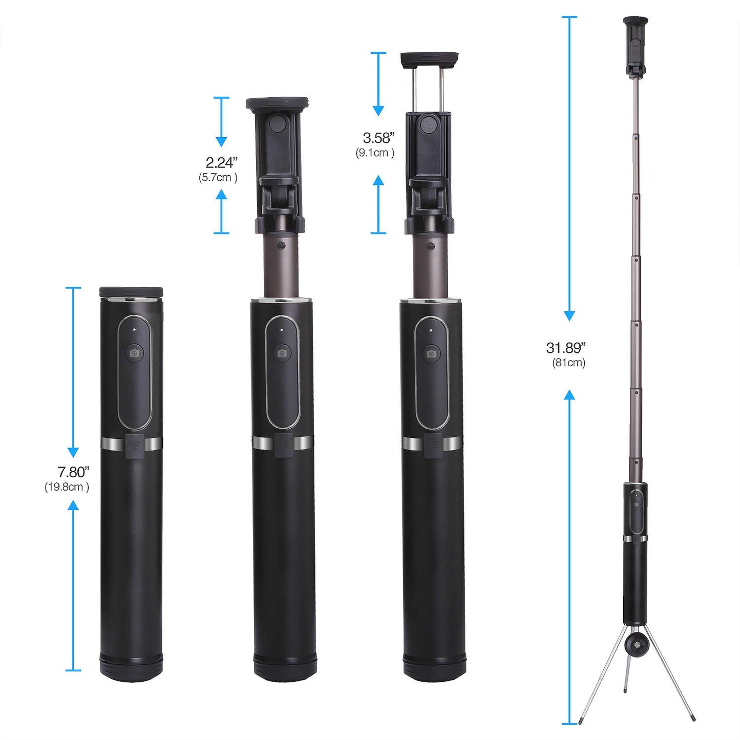 M10 Portable Extendable Bluetooth Selfie Stick with Tripod and Remote Control - Grey