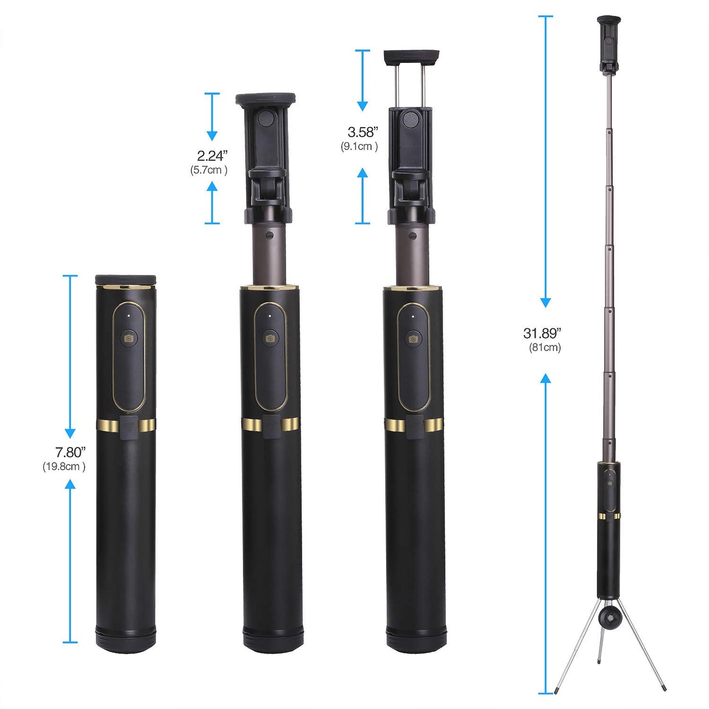 M10 Portable Extendable Bluetooth Selfie Stick with Tripod and Remote Control - Yellow