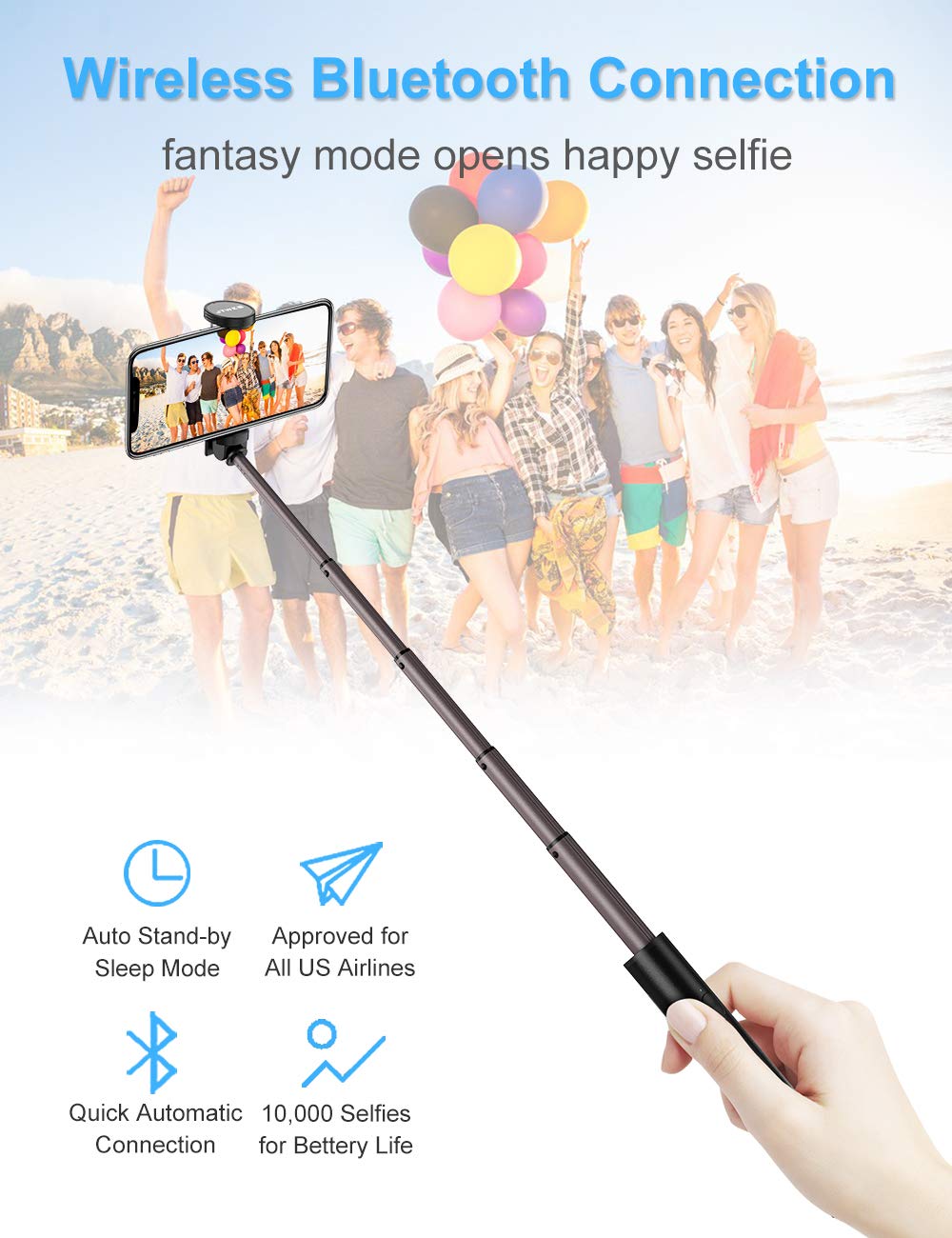 M13 Wireless Mini Bluetooth Mobile Phone Self-timer Aluminium Alloy Retractable Selfie Stick - Black