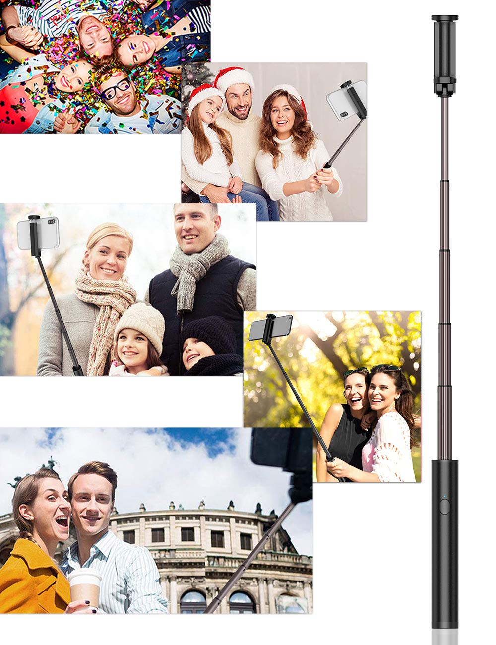 M13 Wireless Mini Bluetooth Mobile Phone Self-timer Aluminium Alloy Retractable Selfie Stick - Black