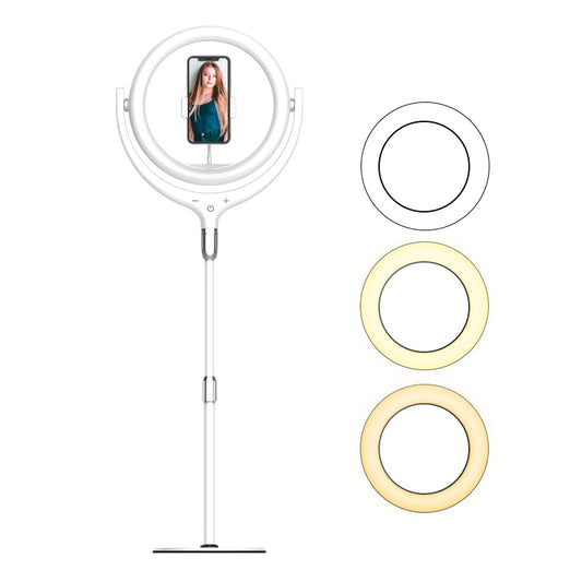 F-539 3300-6000K Dimmable Destop Ring Light Fill Light with Smart Phone Clip - White