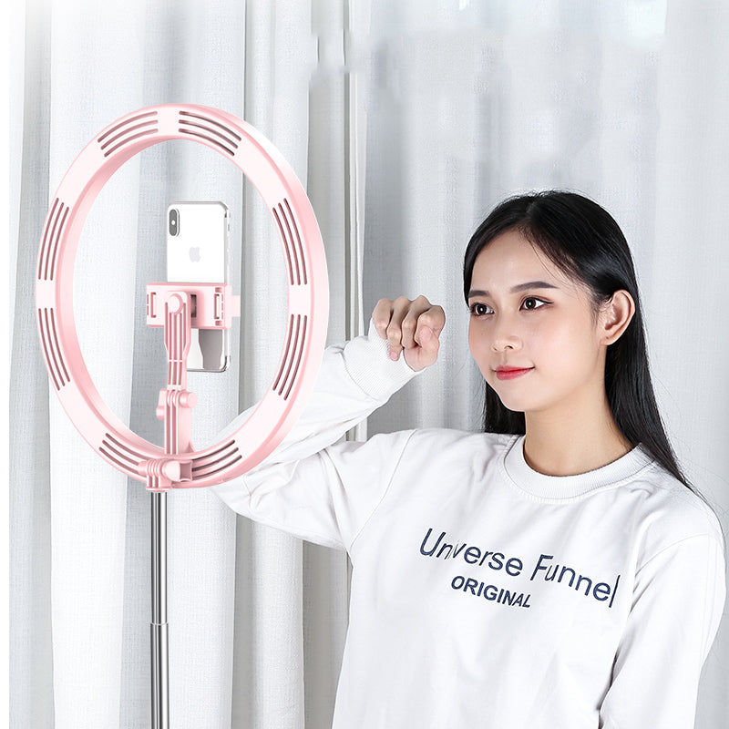 Y2 Dimmable Stretchable LED Ring Light Vlog Selfie Photography Video Light with Supporting Base - Pink