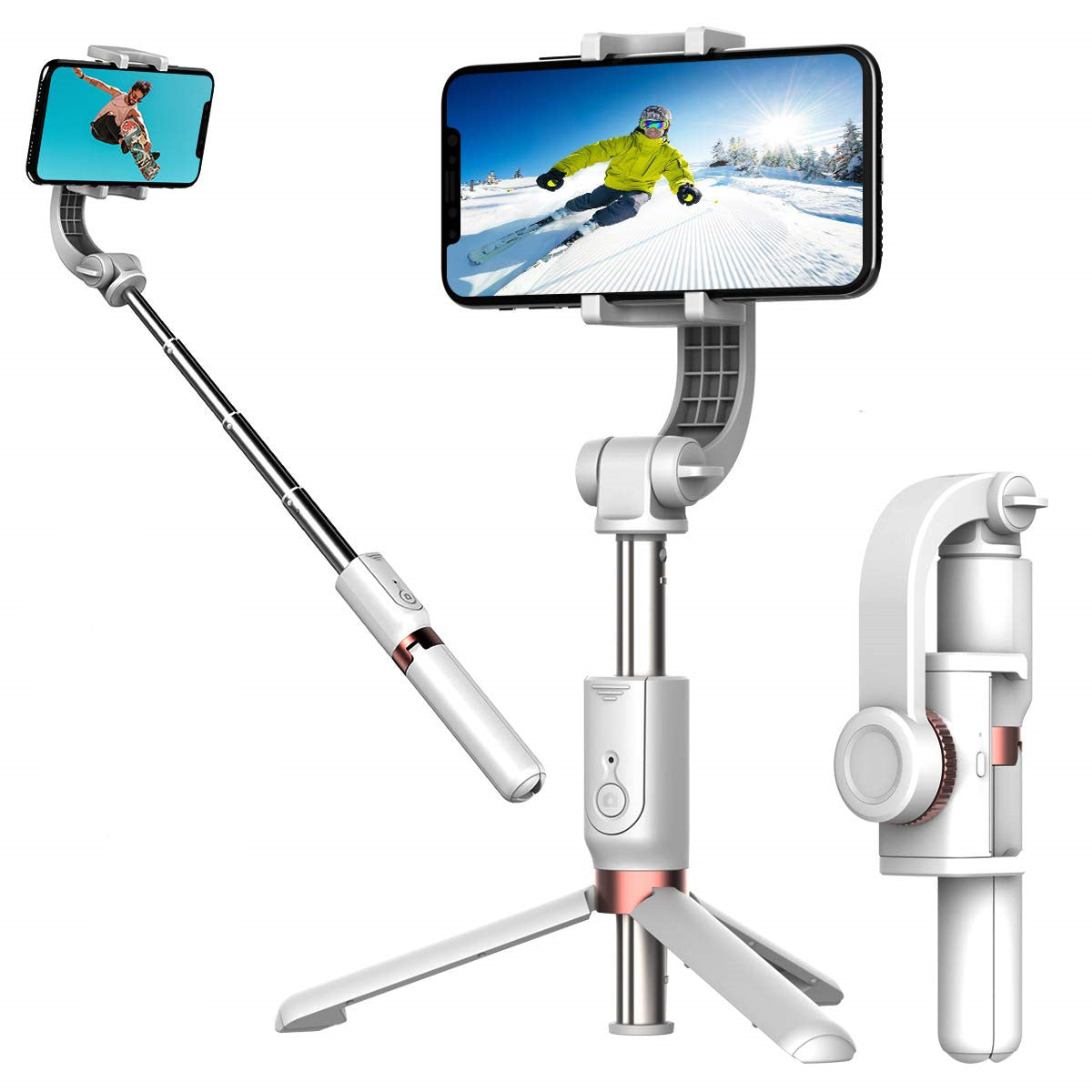 W20 3 in 1 Handheld Gimbal Phone Stabilizer + Tripod + Bluetooth Selfie Stick (CE Certified) - White