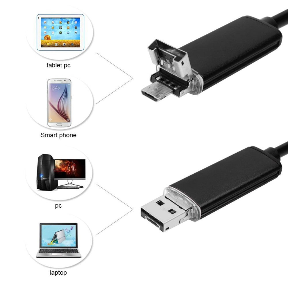 Uniqkart 10M 7mm 6-LED Android PC USB Waterproof Endoscope Inspection Video Camera - Black