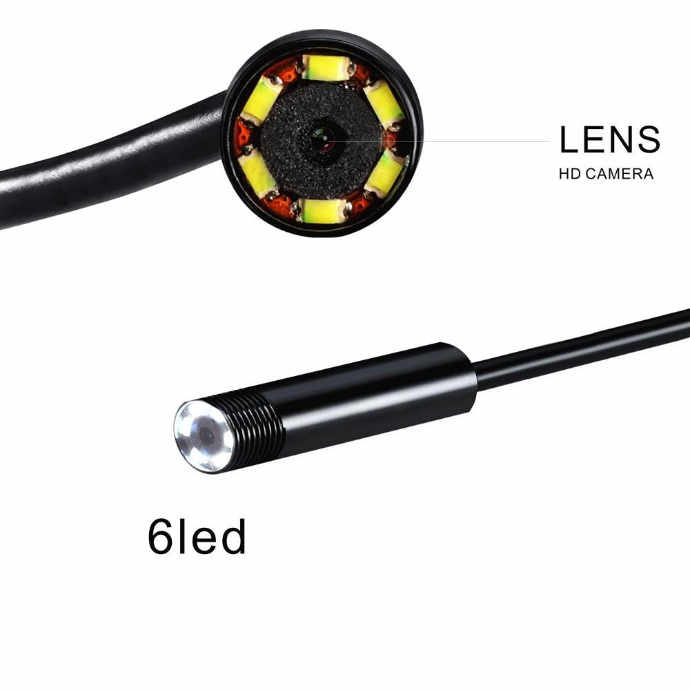 Uniqkart 10M 7mm 6-LED Android PC USB Waterproof Endoscope Inspection Video Camera - Black