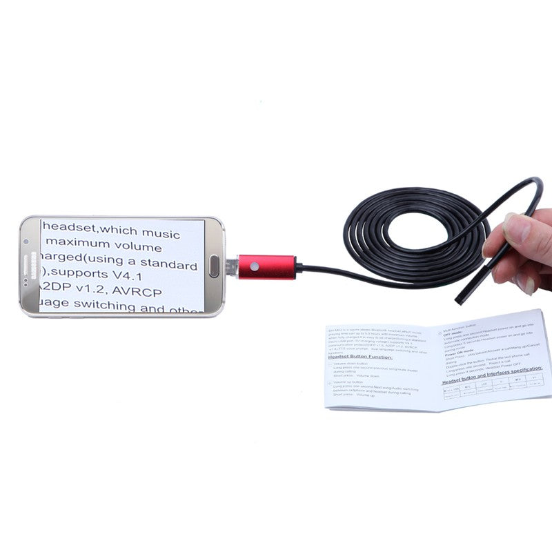 Uniqkart 5M 5.5mm Waterproof 6-LED Android PC USB Endoscope Inspection Video Camera - Red