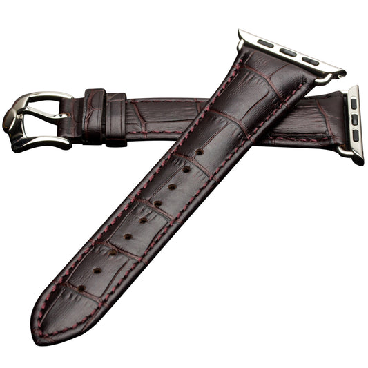 Uniqkart for Apple Watch Series 8 7 41mm / Series 6 SE / SE(2022) 5 4 40mm / Series 3 2 1 38mm Crocodile Texture Genuine Leather Wrist Strap - Coffee