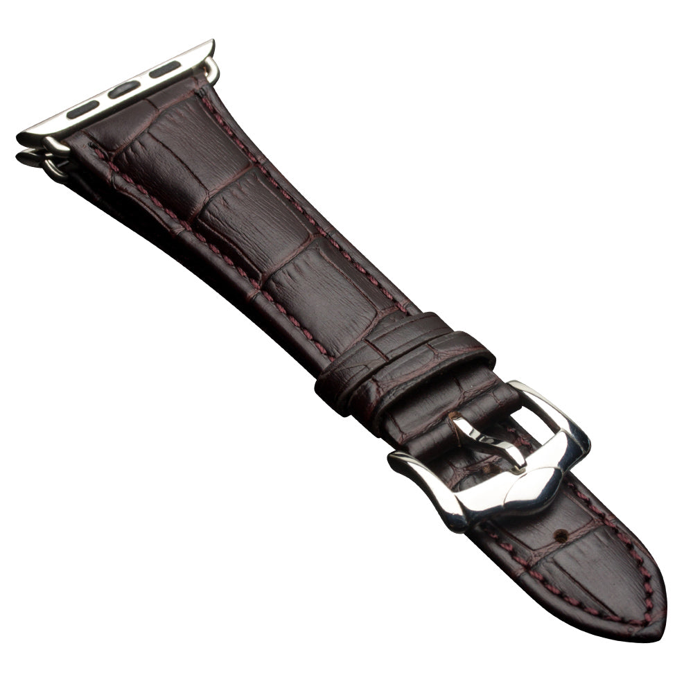 Uniqkart for Apple Watch Series 8 7 41mm / Series 6 SE / SE(2022) 5 4 40mm / Series 3 2 1 38mm Crocodile Texture Genuine Leather Wrist Strap - Coffee