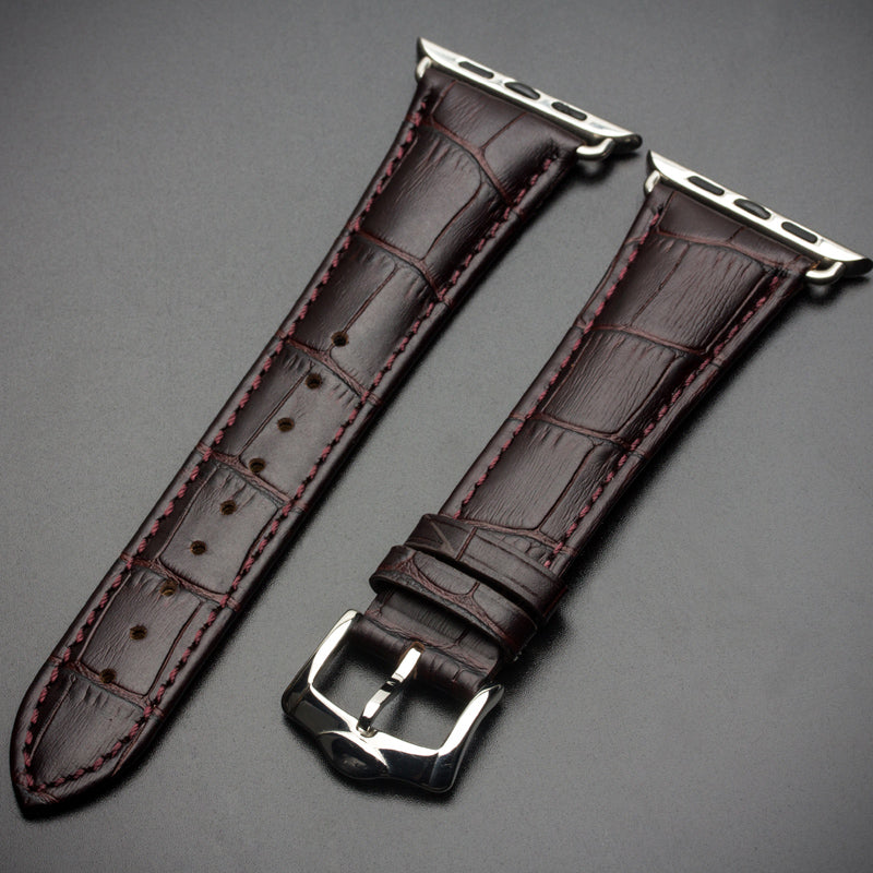 Uniqkart for Apple Watch Series 8 7 41mm / Series 6 SE / SE(2022) 5 4 40mm / Series 3 2 1 38mm Crocodile Texture Genuine Leather Wrist Strap - Coffee