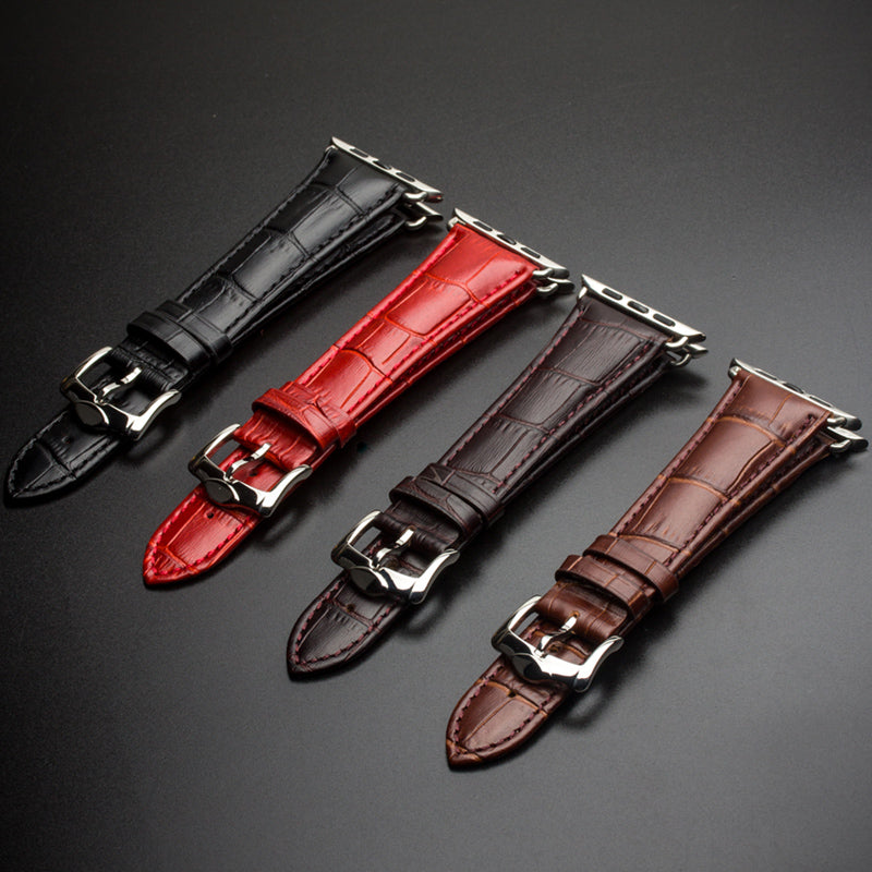 Uniqkart for Apple Watch Series 8 7 41mm / Series 6 SE / SE(2022) 5 4 40mm / Series 3 2 1 38mm Crocodile Texture Genuine Leather Wrist Strap - Coffee