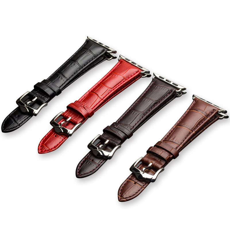 Uniqkart for Apple Watch Series 8 7 41mm / Series 6 SE / SE(2022) 5 4 40mm / Series 3 2 1 38mm Crocodile Texture Genuine Leather Wrist Strap - Coffee