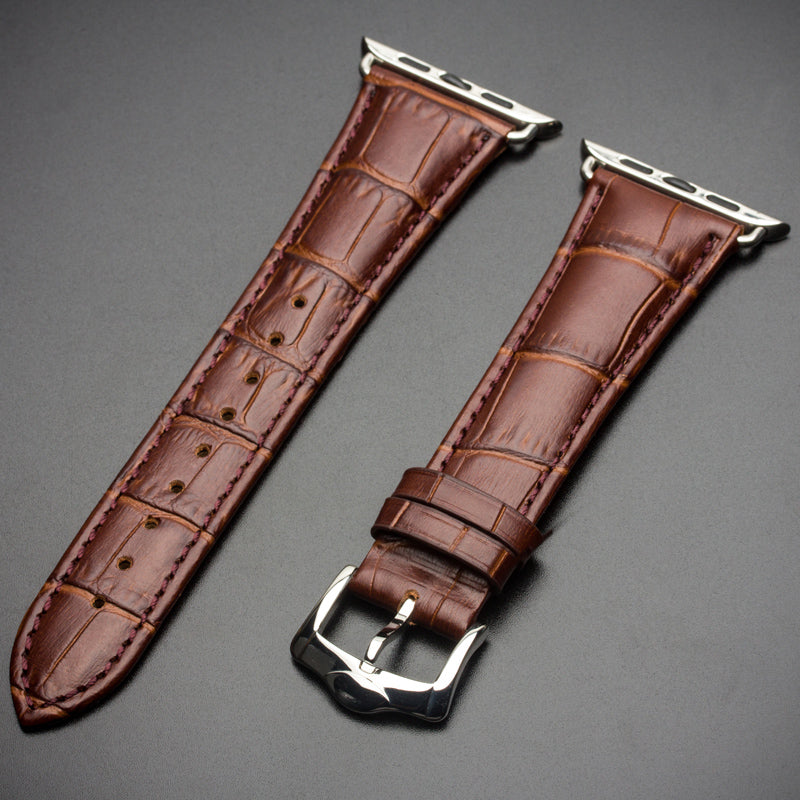 Uniqkart for Apple Watch Series 8 7 41mm / Series 6 SE / SE(2022) 5 4 40mm / Series 3 2 1 38mm Crocodile Texture Genuine Leather Wrist Strap - Brown