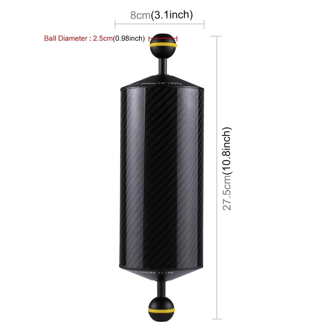 PULUZ 10.8 inch 27.5cm Length 80mm Diameter Dual Balls Carbon Fiber Floating Arm, Ball Diameter: 25mm, Buoyancy: 900g