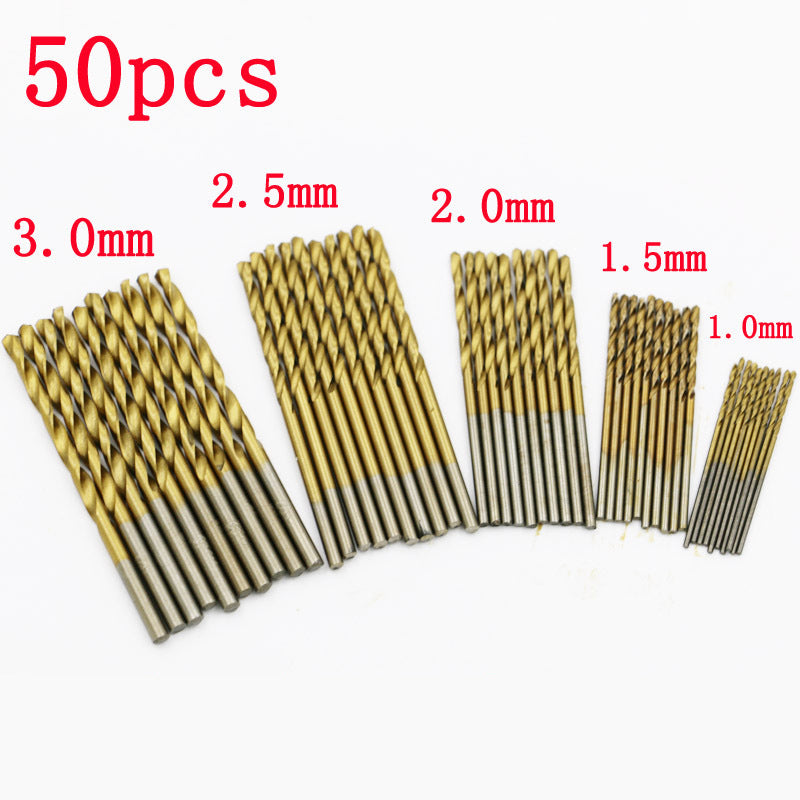 50PCS/Pack HSS Plating Titanium Twist Drill Bit Set Metric System 1.0-3.0mm