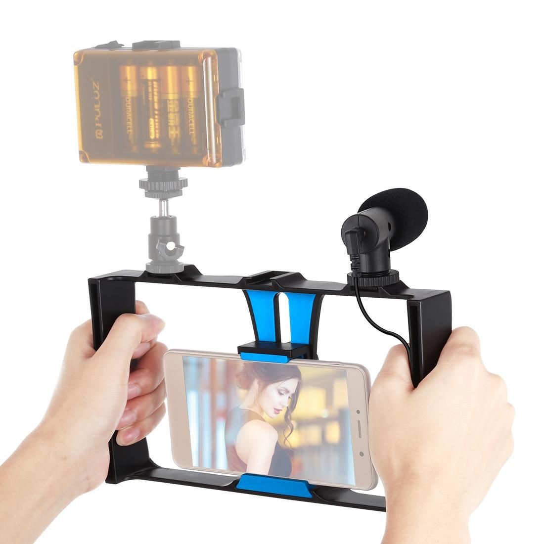 PULUZ 2 in 1 Live Broadcast Smartphone Video Rig + Microphone Kits for iPhone, Galaxy, Huawei, Xiaomi, HTC, LG, Google, and Other Smartphones (Blue)