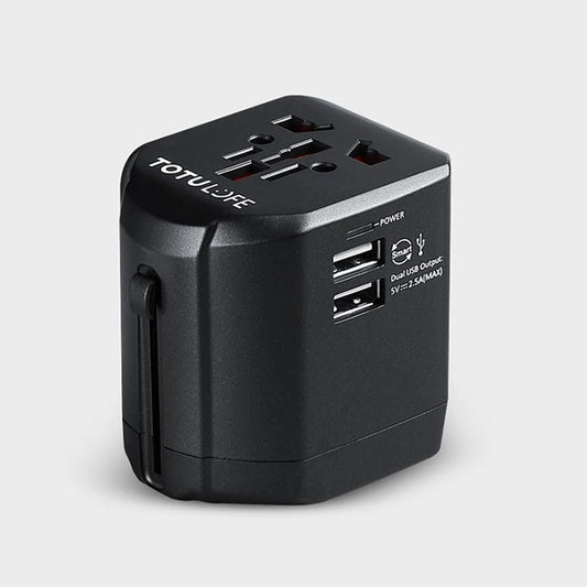 TOTUDESIGN 2.5A Total Output Universal Adapter Dual USB Ports Travel Charger with LED Indicator, Global Plug, For iPad, Laptop, iPhone, Samsung, HTC, Huawei, Xiaomi, and Other Smart Phones, Rechargeable Devices