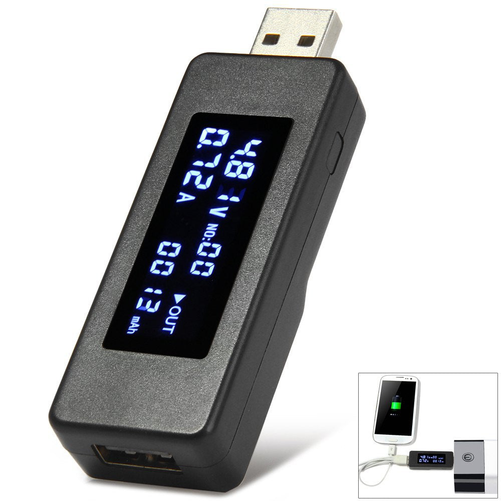 KCX-045 USB LCD Screen Voltage Current Detector for Smartphone Power Bank - Black