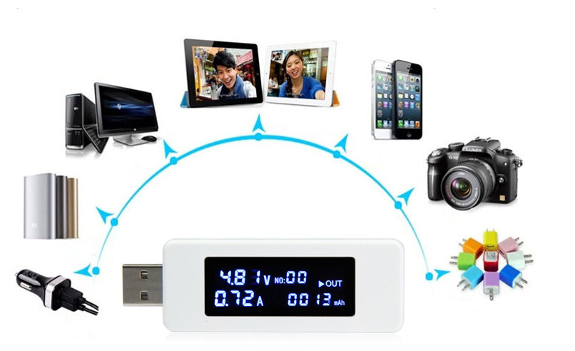 KCX-045 USB LCD Screen Voltage Current Detector for Smartphone Power Bank - White